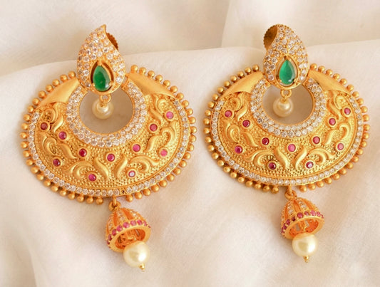 Matte finish cz ruby-emerald mango bali earrings -dj11683