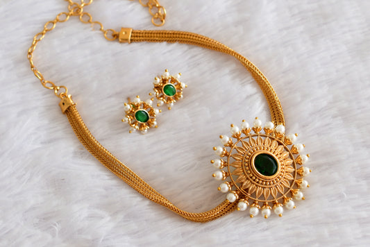 Matte finish green-pearl oval necklace set dj-52206