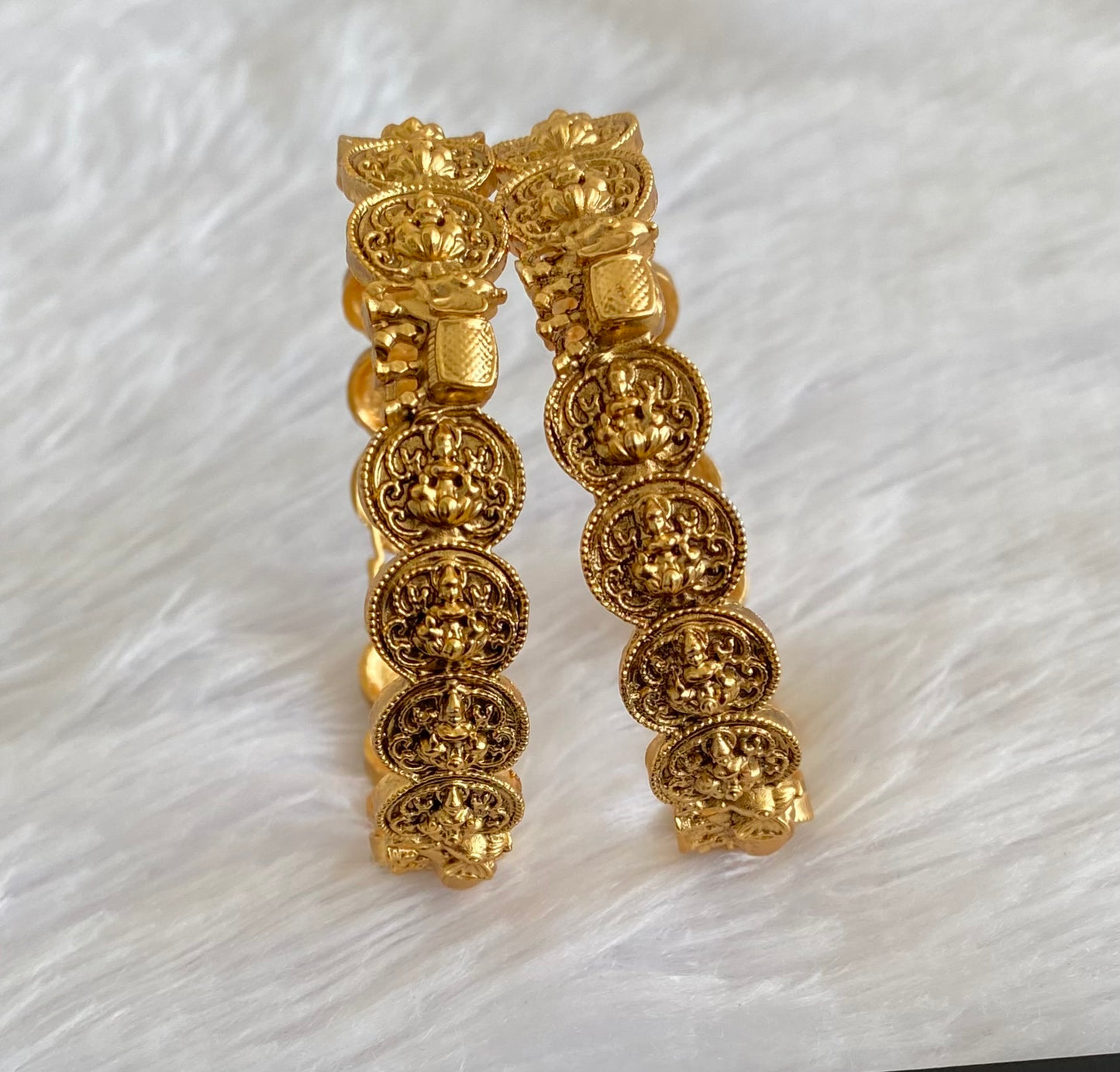 Antique gold tone elephant lakshmi coin bangles(2.4) dj-53406