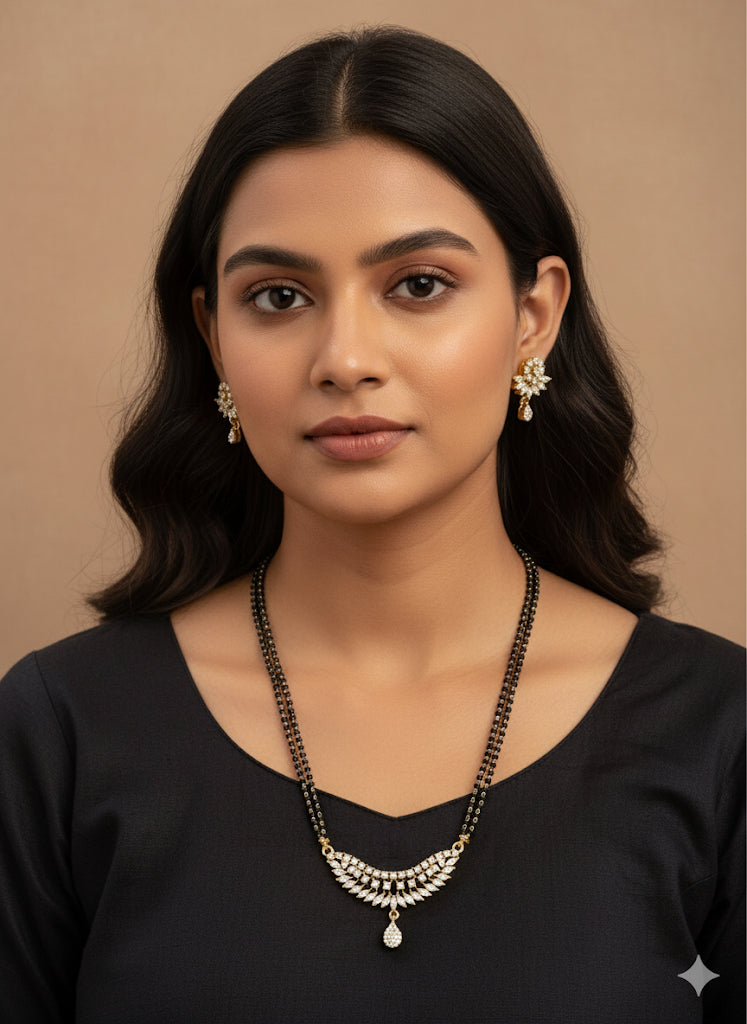 Antique gold tone cz white stone 24 inches mangalsutra set dj-52068