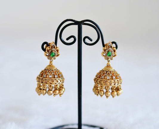 Antique gold tone cz green jhumkka dj-52547