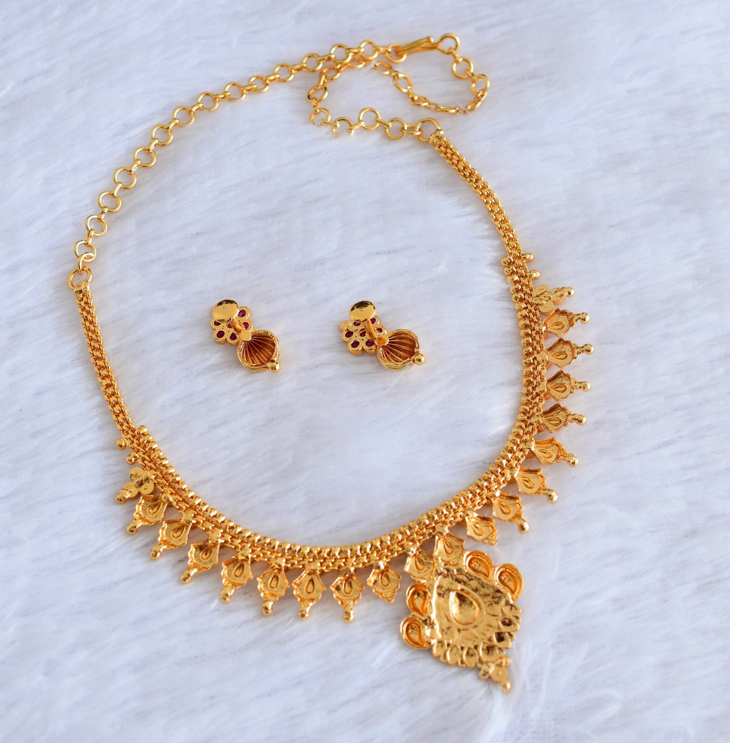 Gold tone pink stone mango necklace set dj-53051