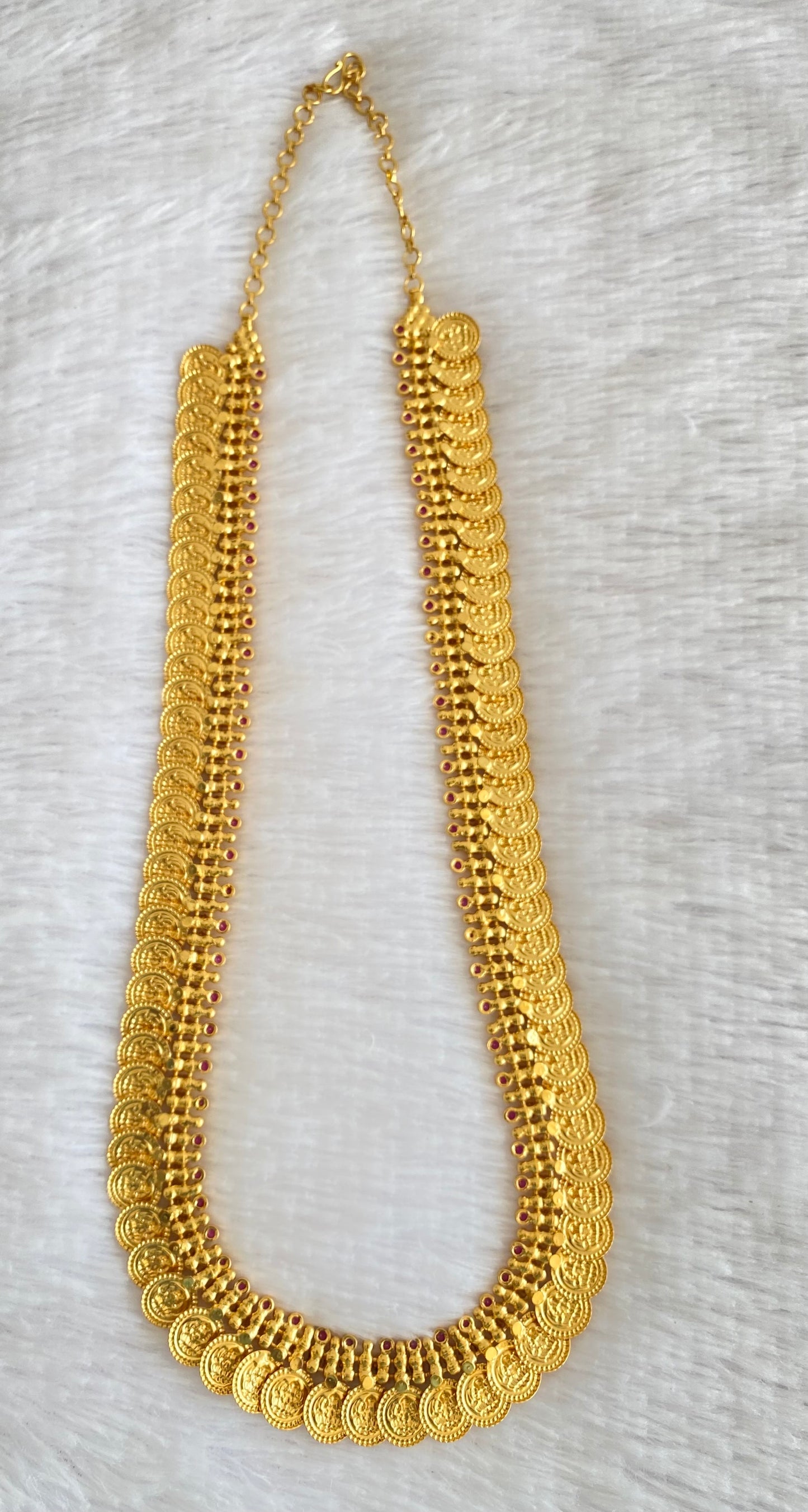 Gold tone pink stone lakshmi coin haar dj-53175