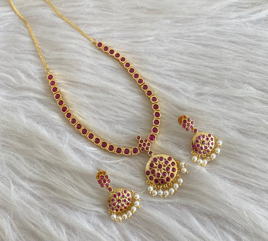 Gold tone south Indian style rani pink attigai set dj-34636