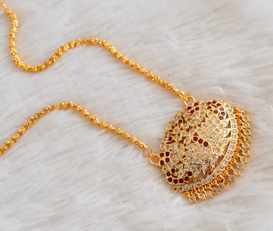 Gold tone AD white-pink swan pendant with chain dj-53321
