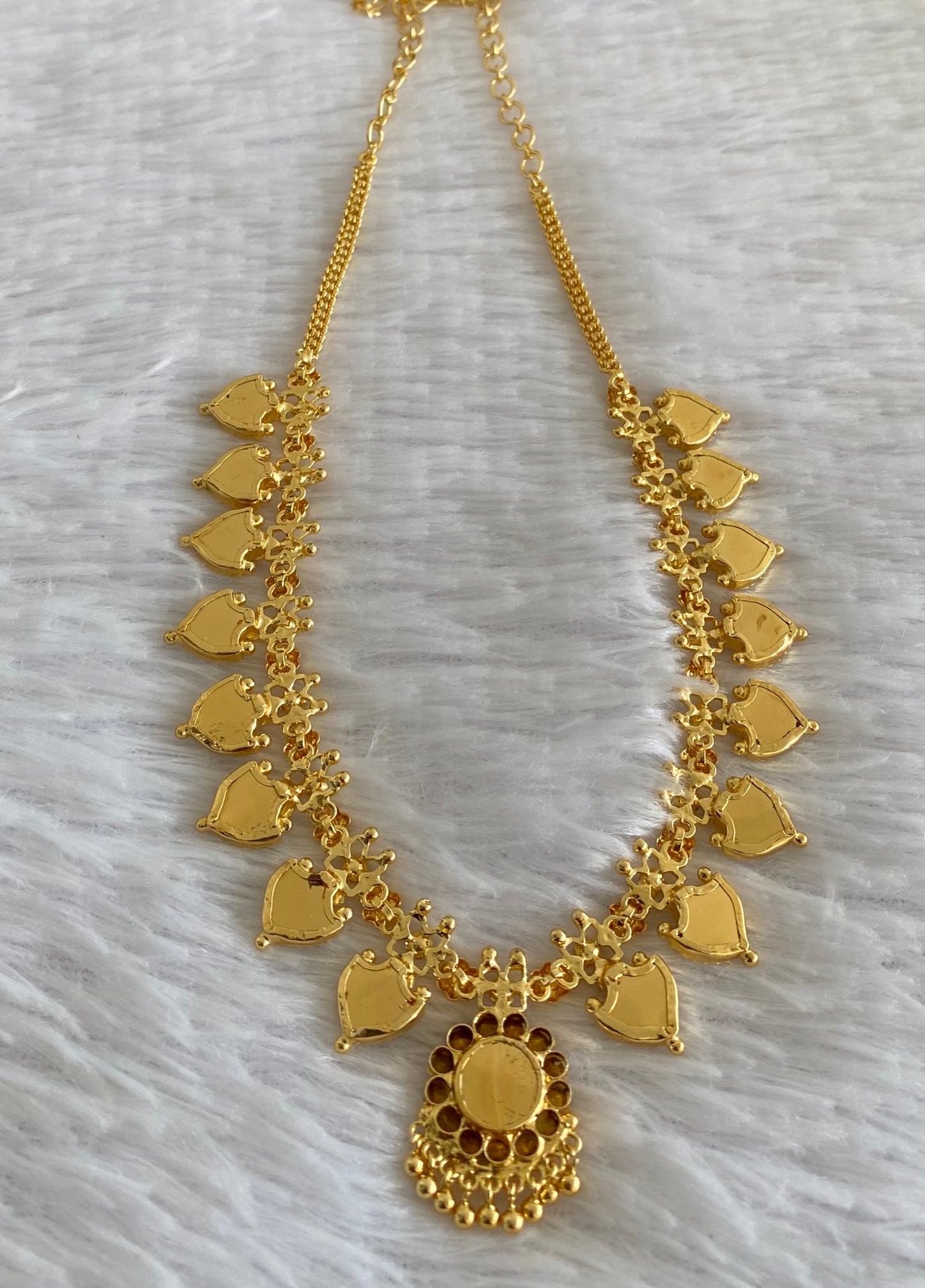 Gold tone white-blue palakka necklace dj-53063