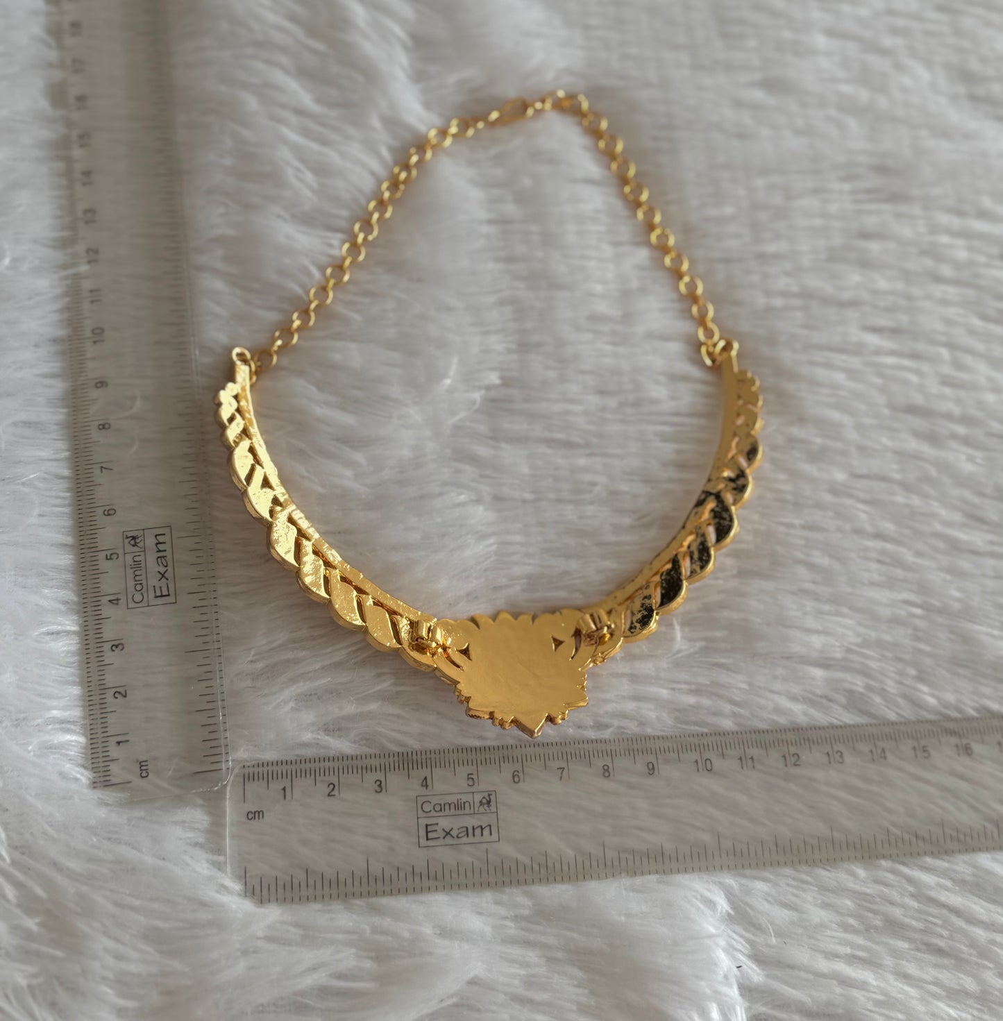 Gold tone South Indian style AD pink-green lotus attigai/necklace dj-52217