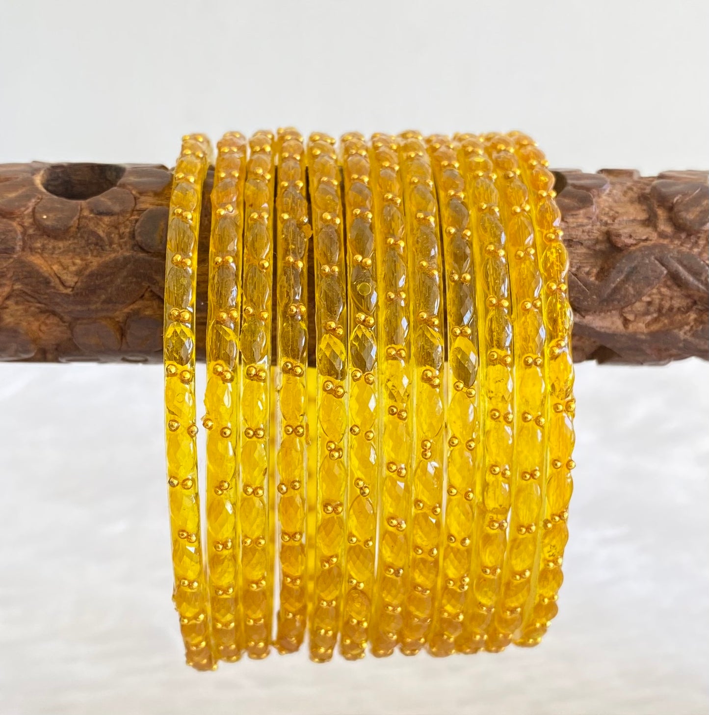 Set of 12 mustard yellow glass bangles(2.8) dj-52771