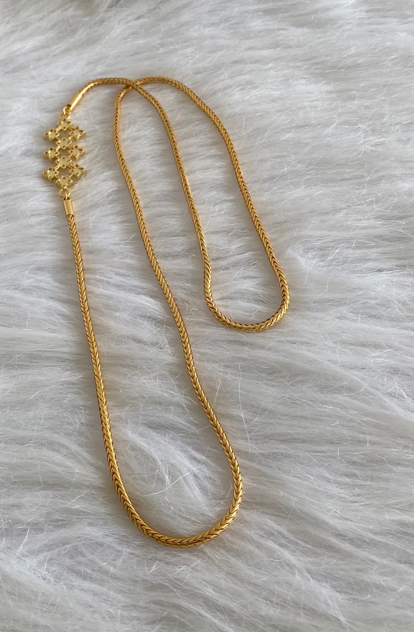 Gold tone white stone 30 inches mugappu chain dj-54420