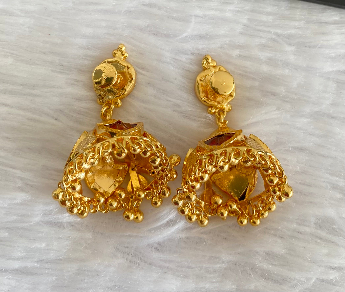 Gold tone kerala style red 4 petals of palakka jhumkka dj-53129