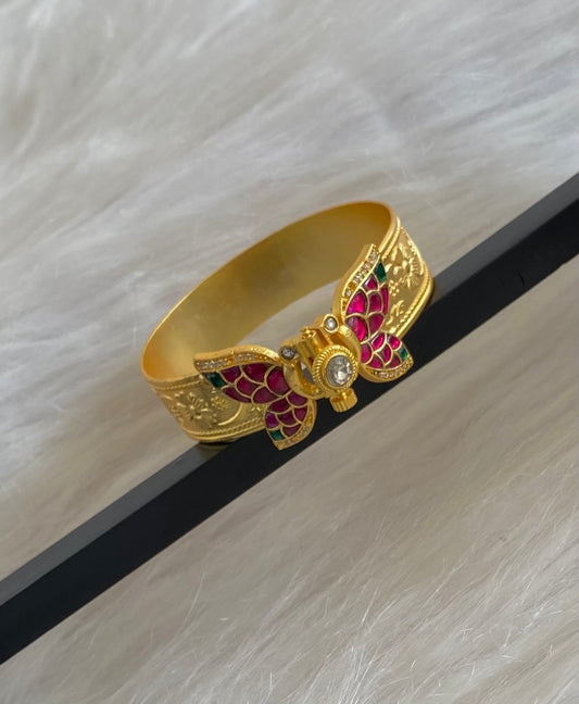 Gold tone pink-green-white Kundan jadau butterfly screw type kada(2.6) dj-54859