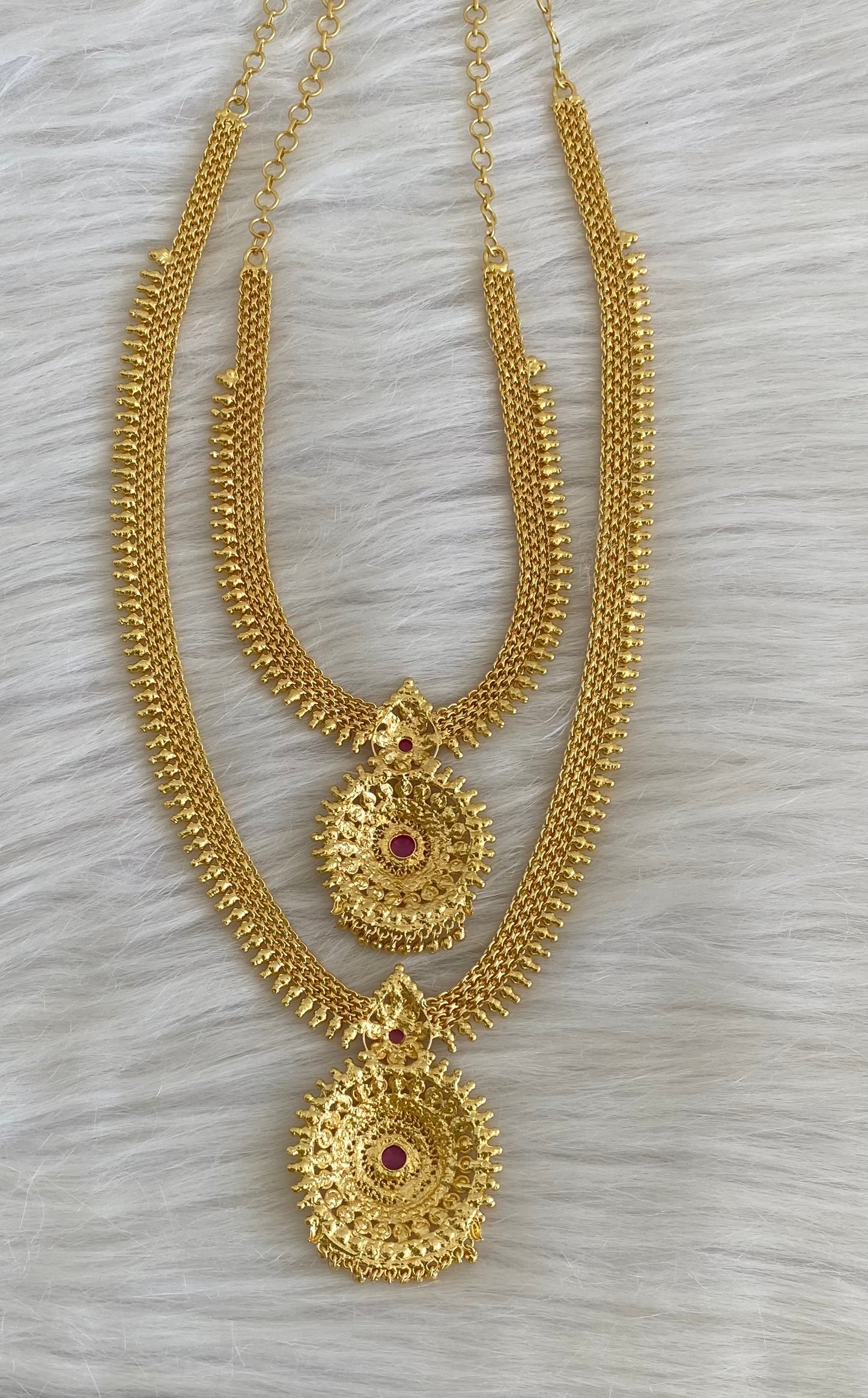 Gold tone ruby stone heart combo set dj-54281