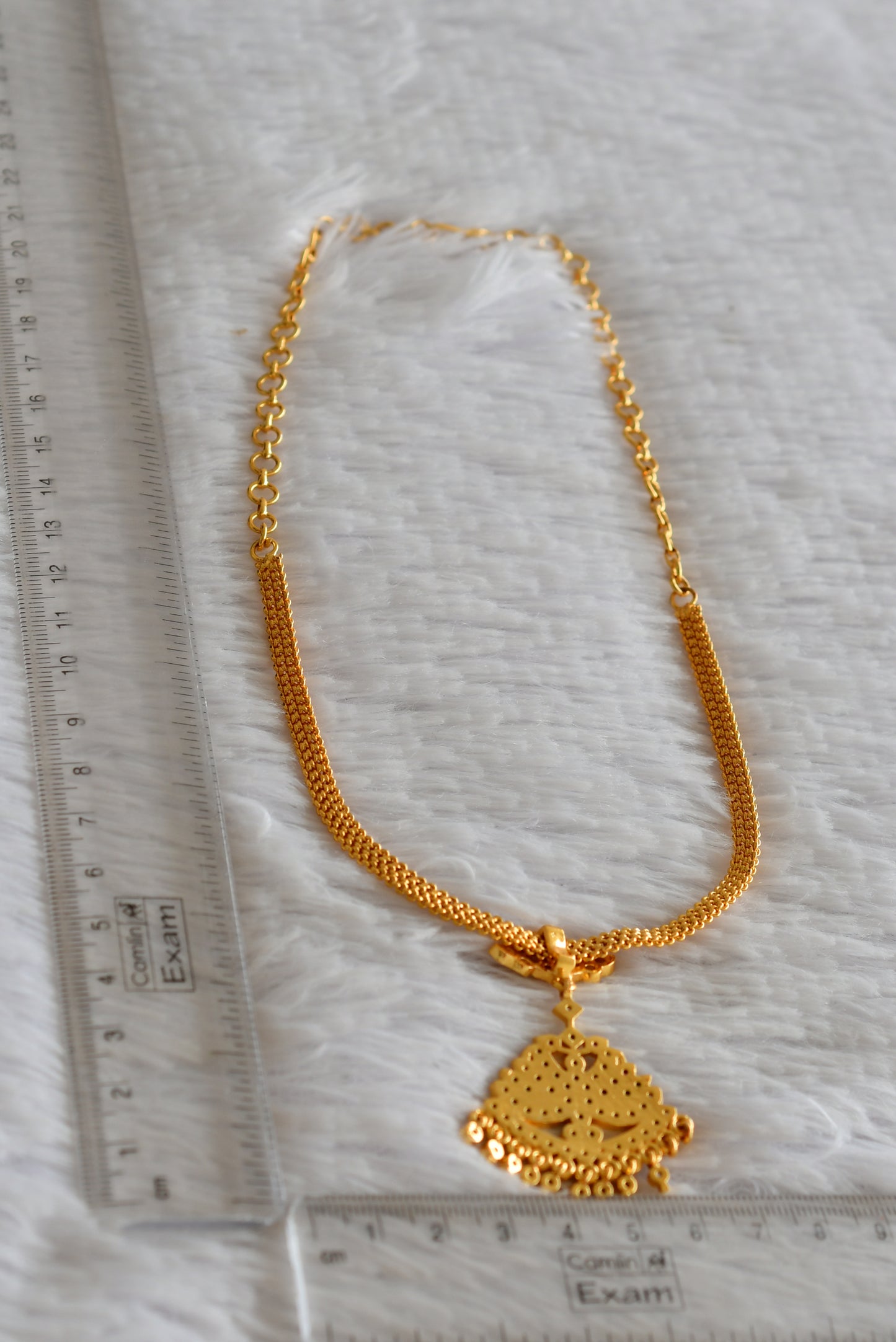 Gold tone south indian AD pink-green-white swan attigai/necklace dj-51893