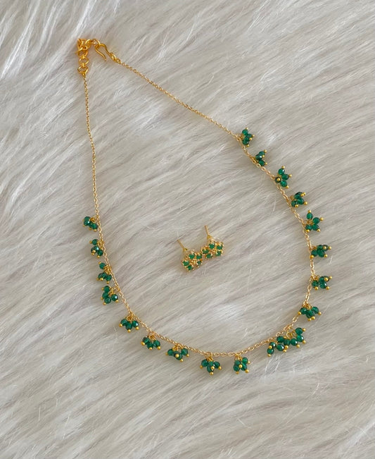 Gold tone green beaded necklace set dj-54796