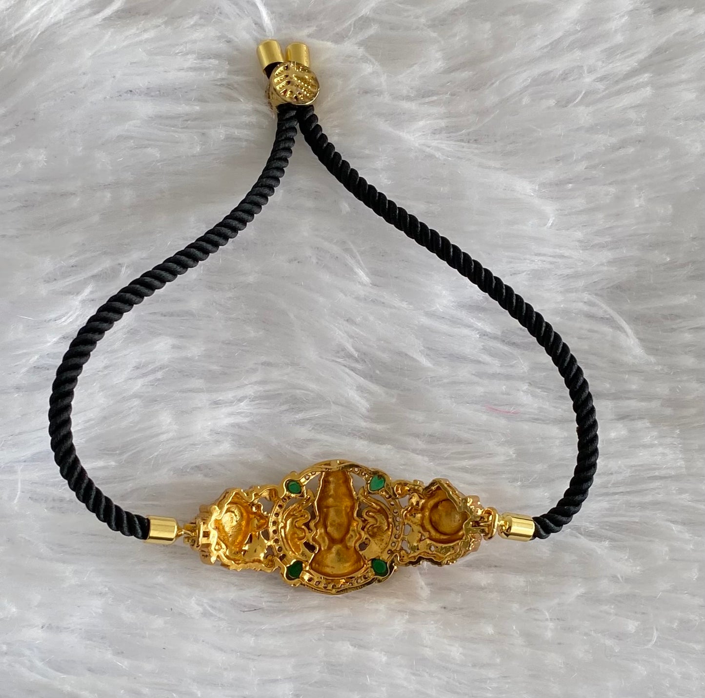 Antique gold tone black thread shri thirumal nama-shanku-chakra bracelet dj-54428
