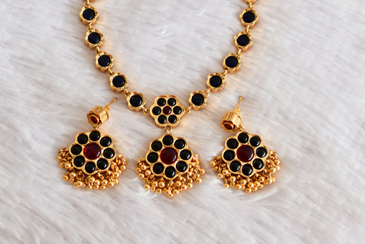 Matte finish blue flower reversible necklace set dj-52209