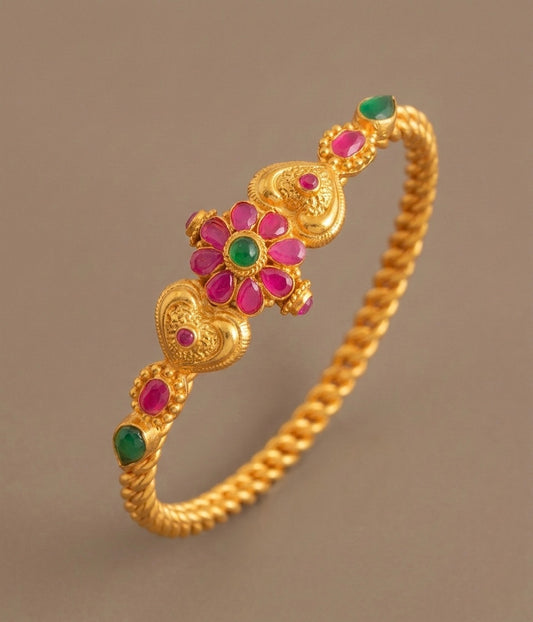 Gold tone screw type ruby-green kada/bracelet(2.8) dj-08318
