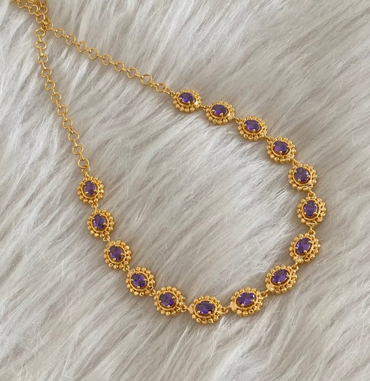 Gold tone purple stone necklace dj-54917