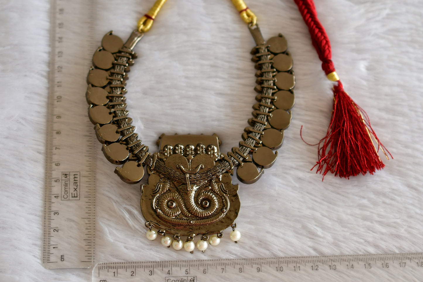 Black finish precious kemp pearl Kalinga Narthana Krishna mango necklace dj-51764