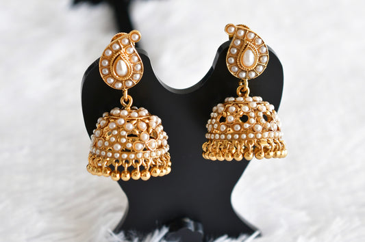 Antique gold tone pearl mango peacock jhumkka dj-51867