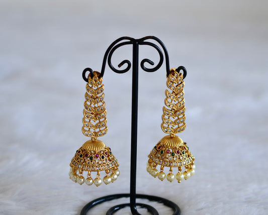 Matte finish cz kemp-green pearl long jhumkka dj-52553