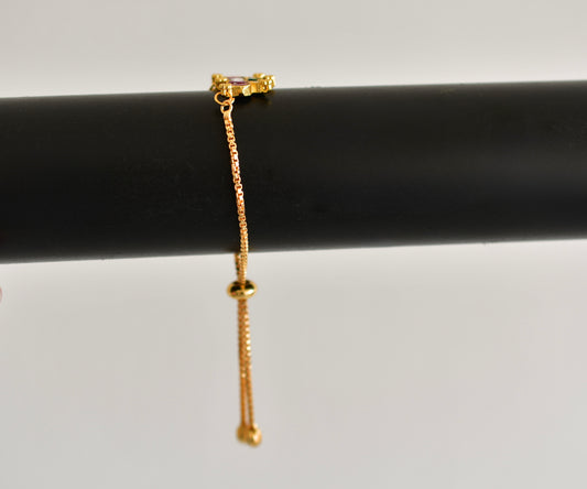 Gold tone pink-green-white kundan jadau lotus bracelet dj-52660