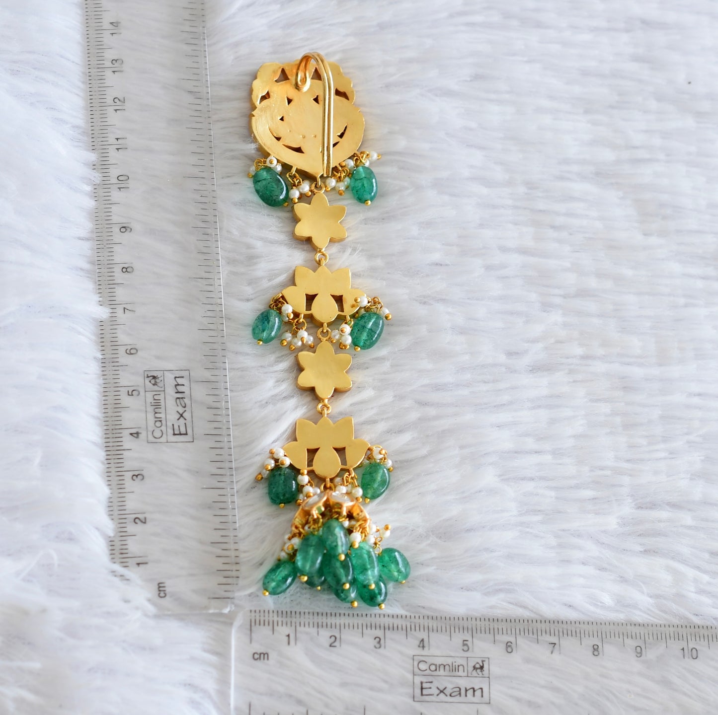 Gold tone pink-green kundan jadau lotus hair jewel dj-52380