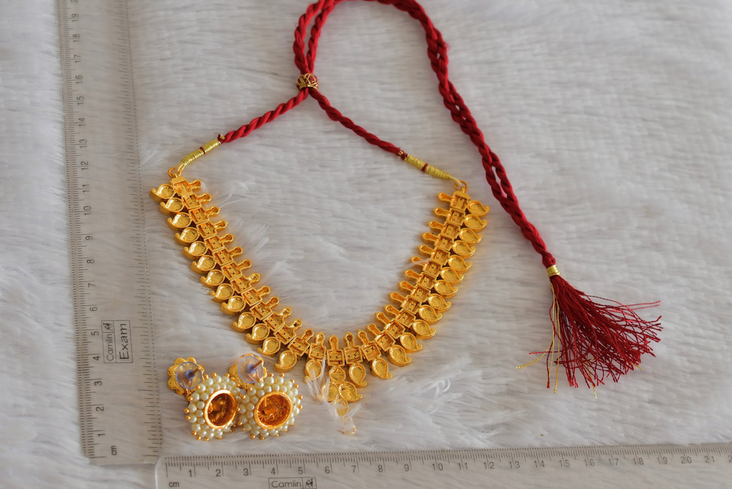 Gold tone kemp-green pearl mango necklace set dj-52351