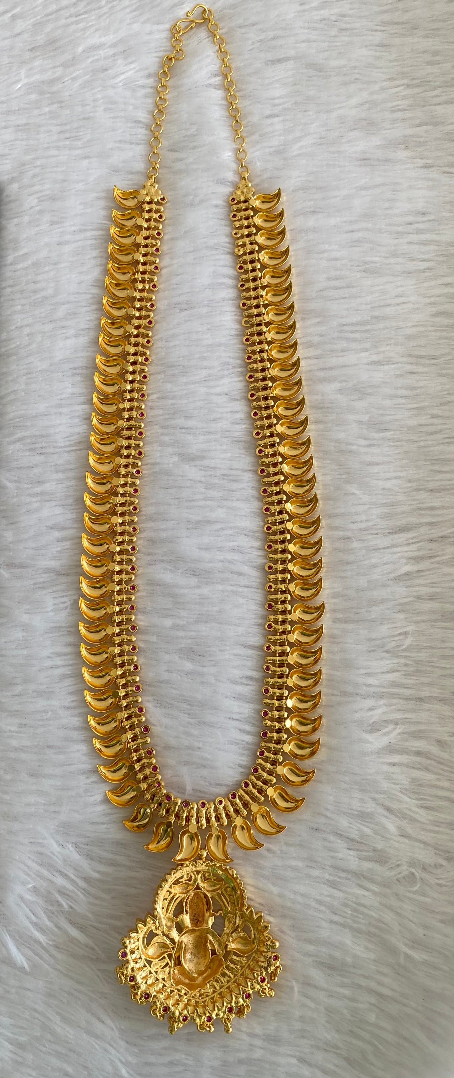 Gold tone pink stone mango ganesha haar dj-53157