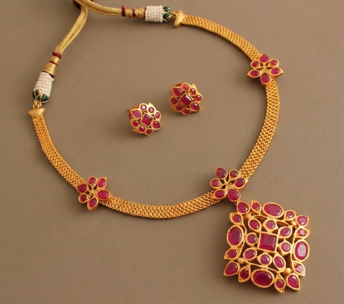 Matte finish ruby necklace set-dj07270