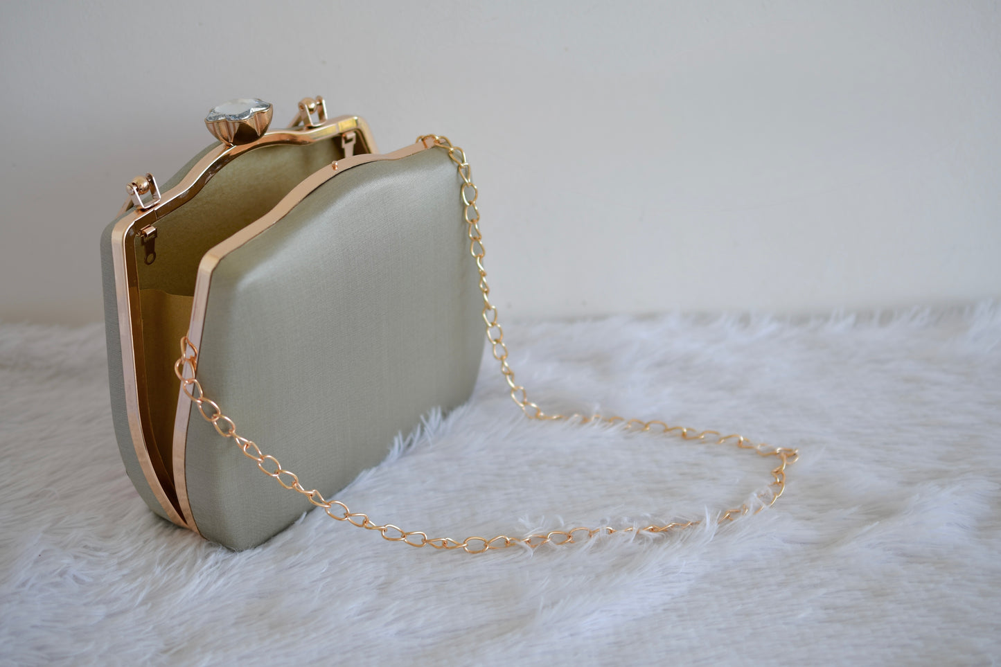 Tanjore painted grey silk clutch dj-52655