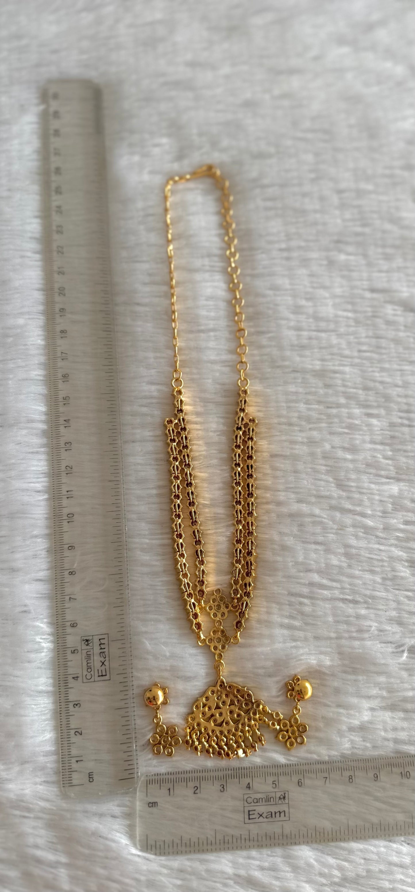 Gold tone AD white south indian style double layer necklace set dj-52210