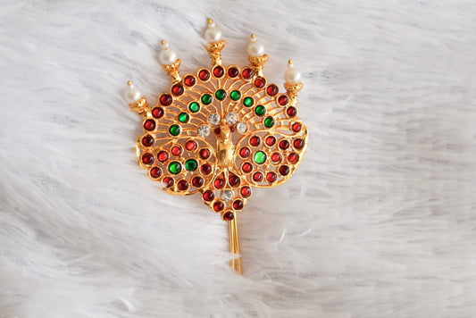 Gold tone kemp-green peacock hair jewel/pin dj-52350