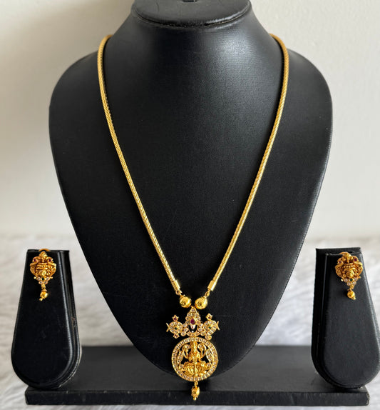 Matte finish ruby-green-white Lakshmi-Thirumal necklace set dj-51484