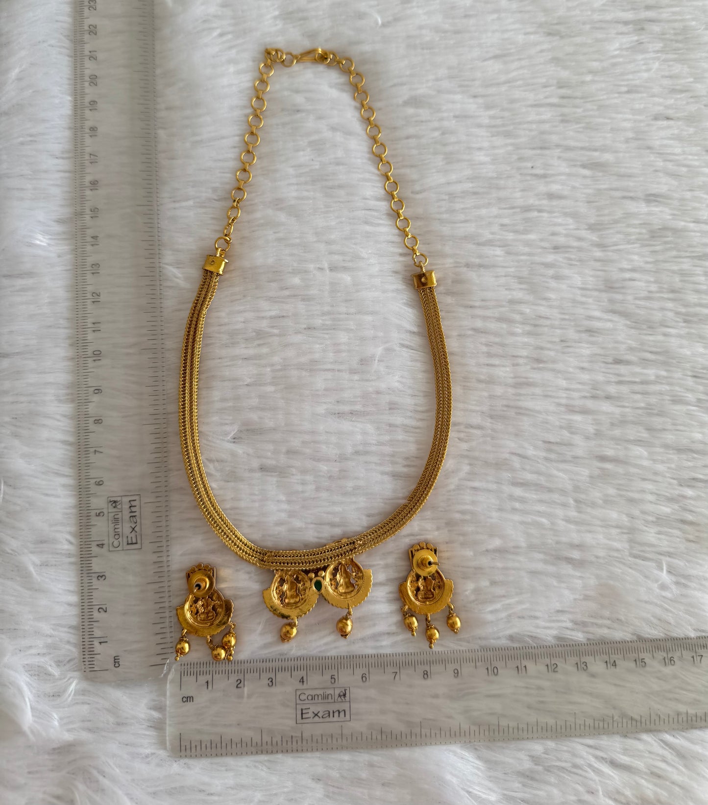 Matte finish cz kemp-green Lakshmi flower necklace set dj-52137