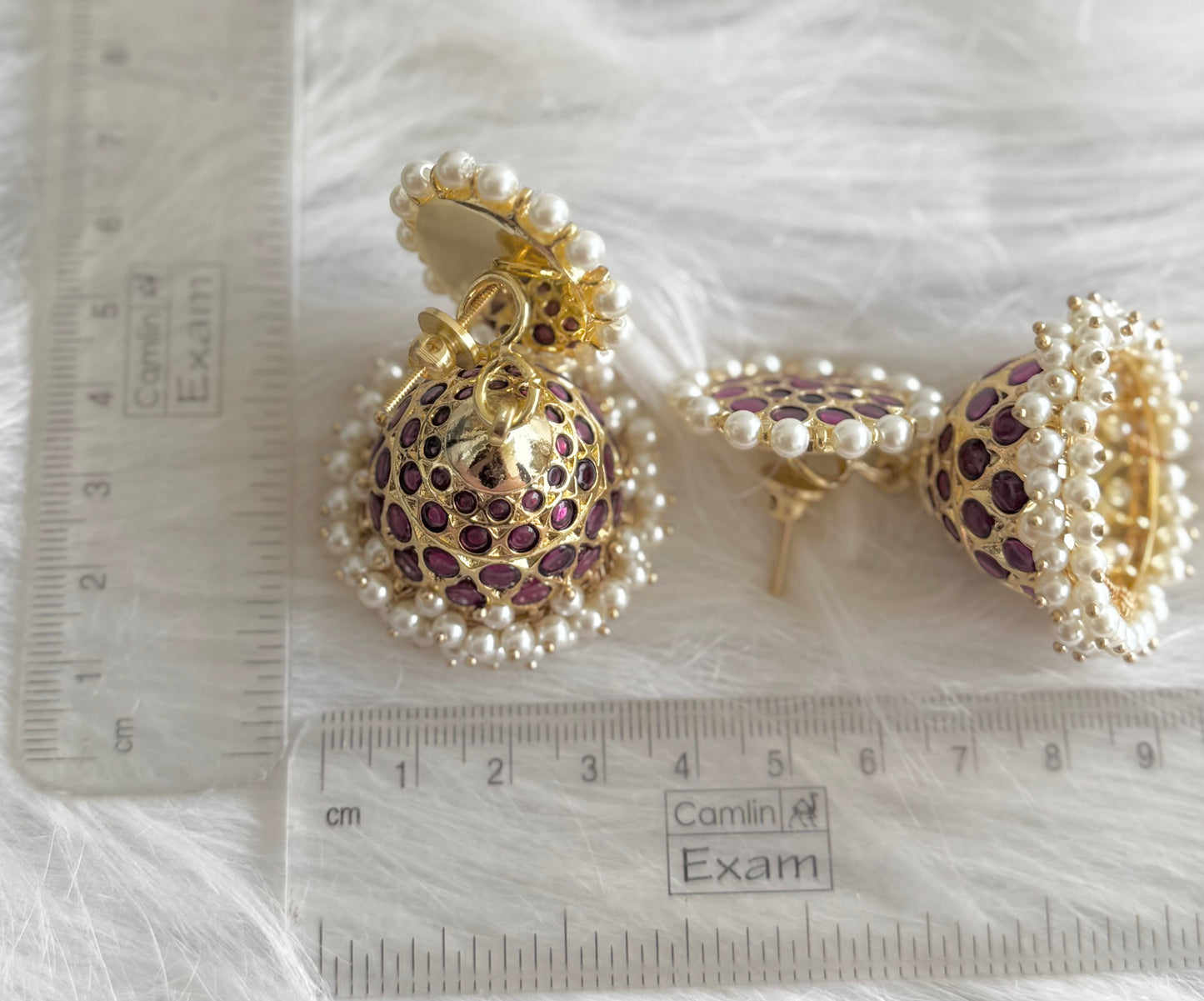 Gold tone precious kemp pearl huge screw back jhumkka Dj-51043