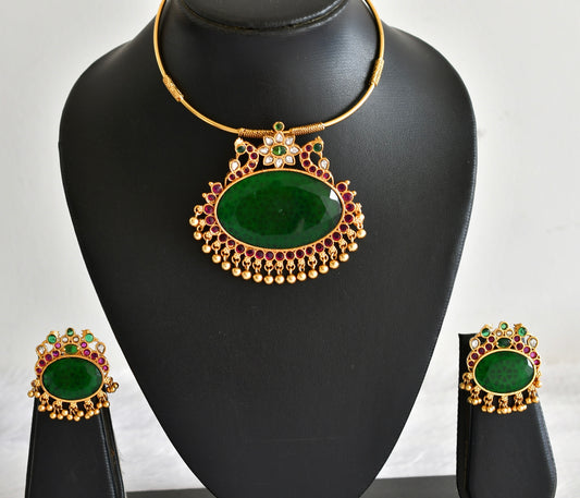 Matte finish peacock big green oval stone pendant hasli necklace set dj-51224