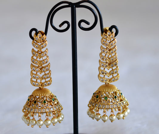 Matte finish cz green pearl long jhumkka dj-52552