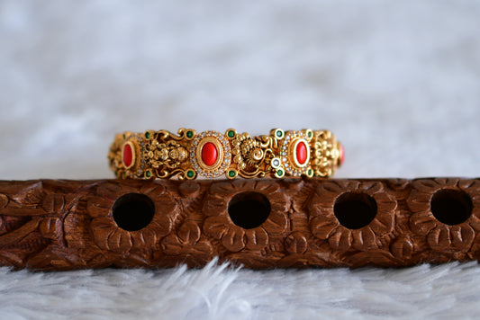 Antique gold tone coral-green lakshmi peacock bangle (2.4) dj-52441