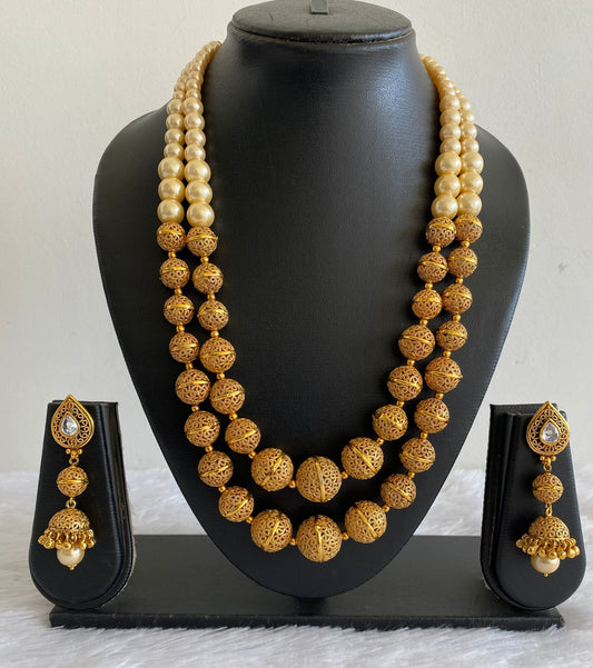 Antique gold tone Pearl beaded Double Layer Necklace Set-dj05049