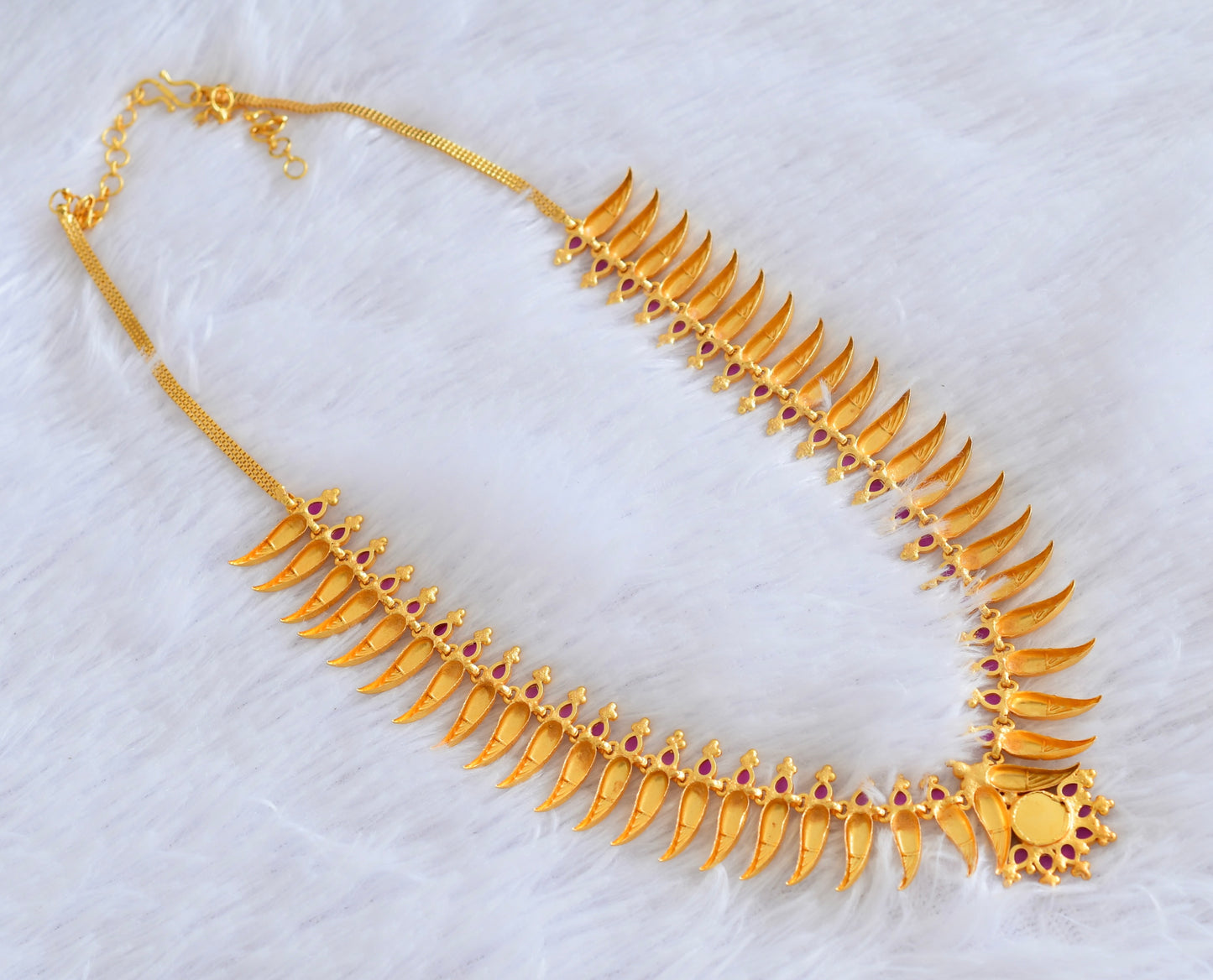 Gold tone kerala style ruby green mulla mottu necklace dj-53096