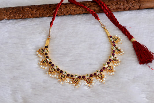 Gold tone precious kemp-green-white pearl necklace dj-52257