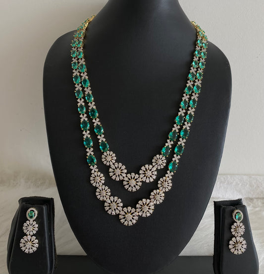 Two tone cz peacock green stone double layer short haar set dj-54411