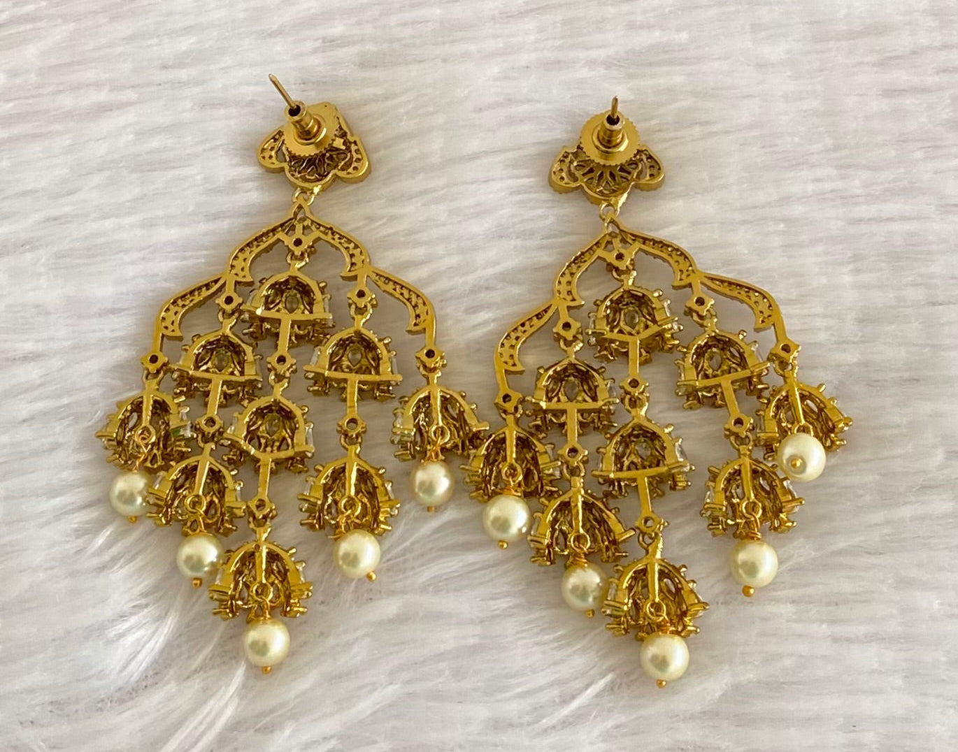 Dark antique finish white stone pearl jhumkka/earrings dj-53576