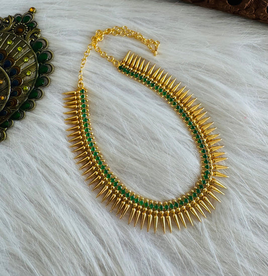 Gold tone green stone mulla mottu Kerala style necklace dj-51336