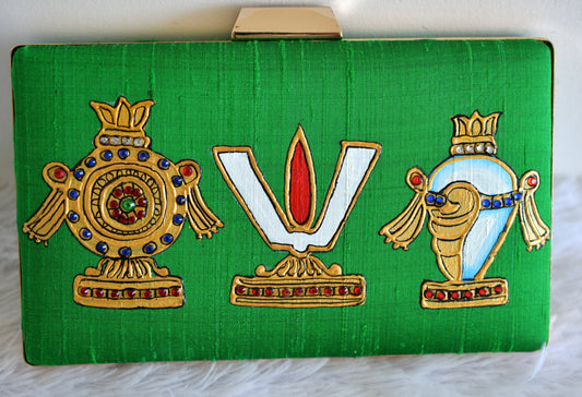 Tanjore painted green silk clutch dj-52657