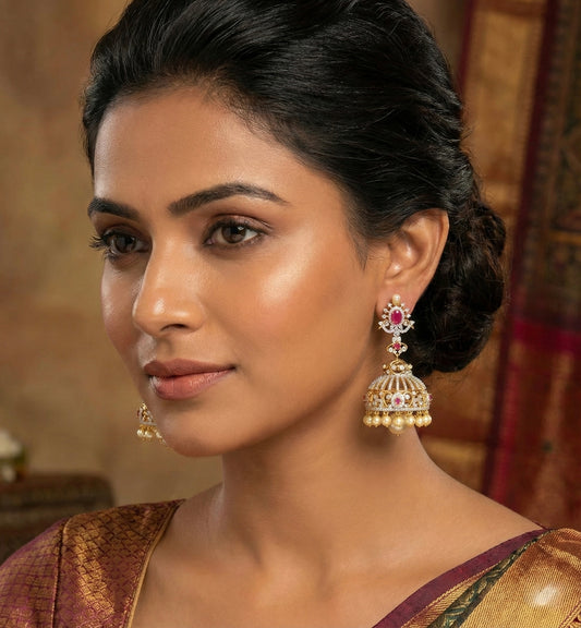 Two tone Cz-ruby pearl Big Jhumkka-dj17153