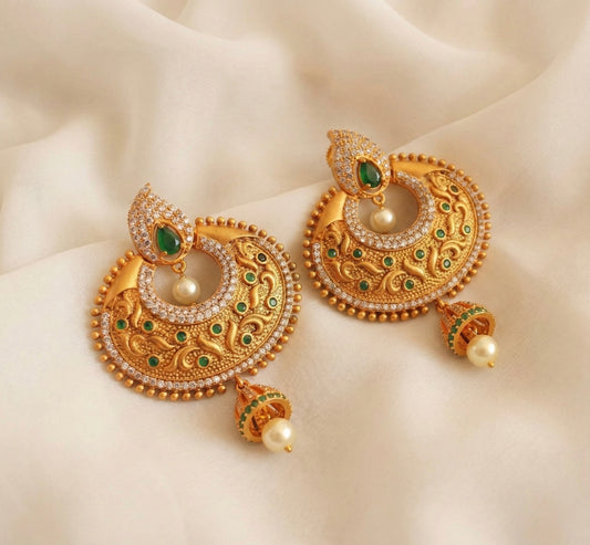 Matte finish cz-emerald mango bali earrings -dj11682