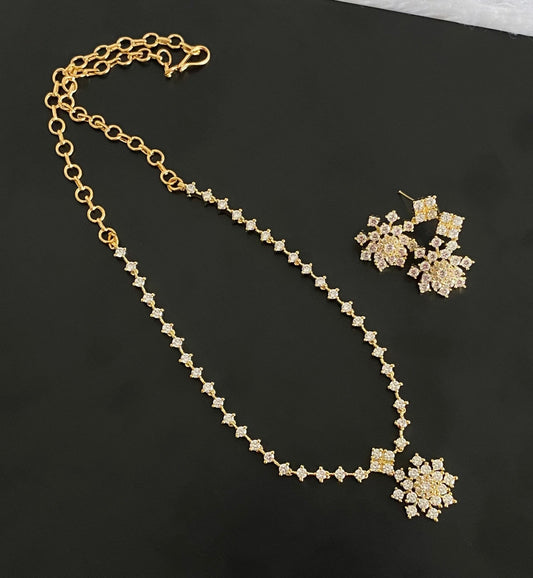 Gold tone cz white stone necklace set dj-54339