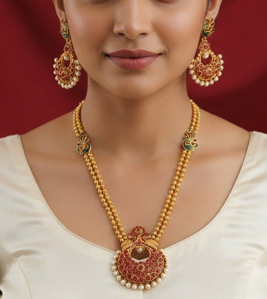 Antique Kemp Pearl Peacock Bali Necklace Set-dj17536